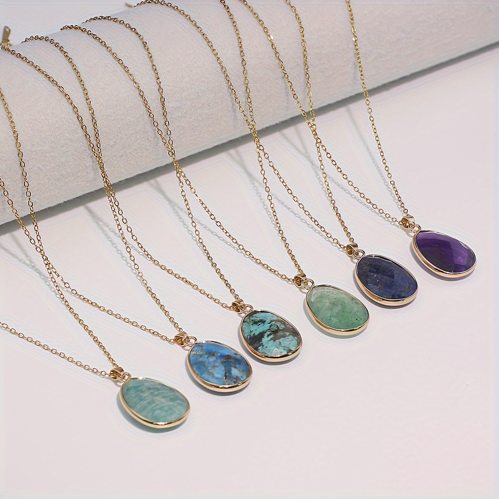 Vintage Boho Natural Stone Pendant Necklace French Jewelry